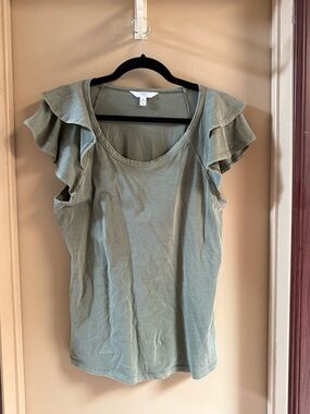 Time and Tru Olive Ruffle Sleeve Tank Top